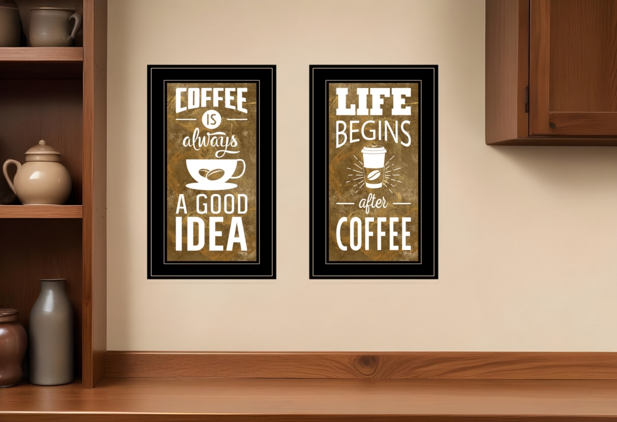 408225 Life Begins & Ends with Coffee Black Framed Print Wall Art - Set of 2