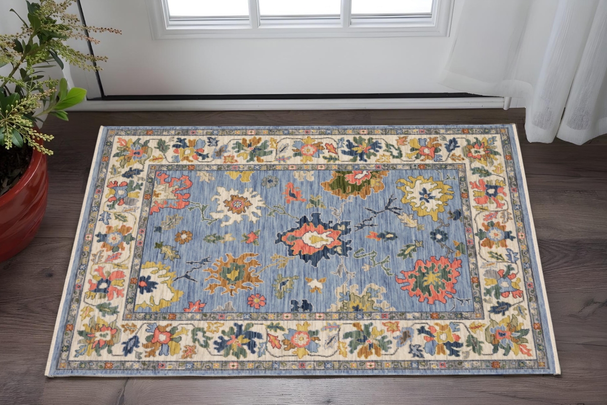 575344 3 x 5 ft. Oriental Rectangle Area Rug with Fringe, Blue, Yellow & Ivory