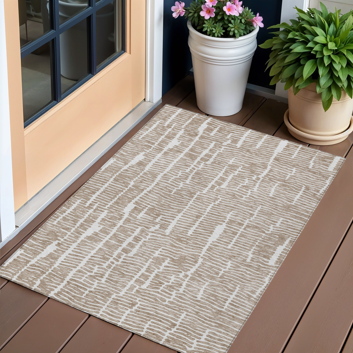 588498 3 x 5 ft. Abstract Washable Indoor & Outdoor Rectangle Area Rug, Brown & Ivory