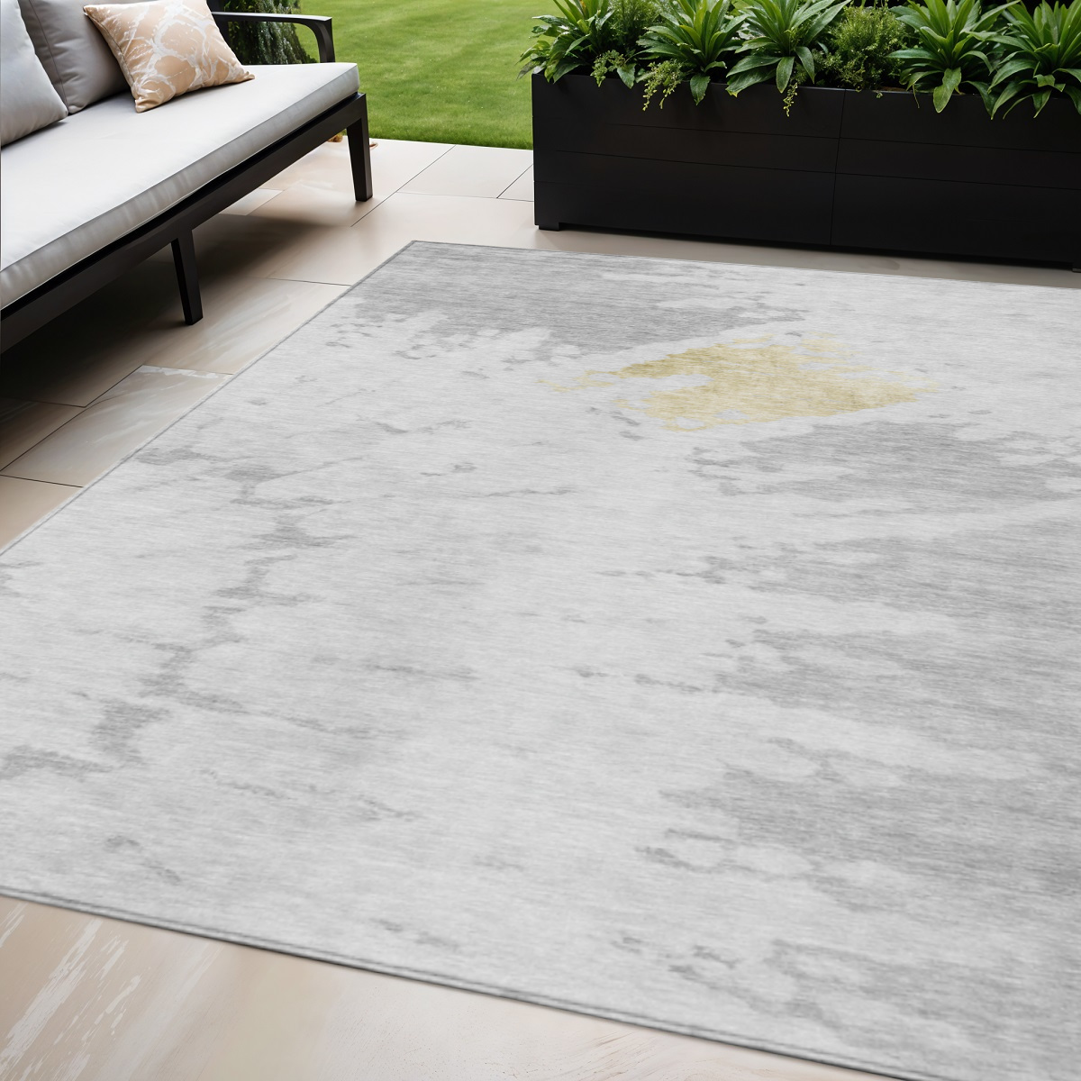 578311 5 x 8 ft. Abstract Washable Indoor & Outdoor Rectangle Area Rug, Silver, Gray & Ivory