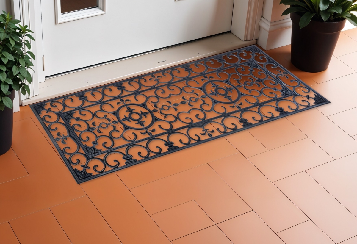 Modern Black Rubber Outdoor Door Mat - 18 x 47 in. - Durable & Waterproof