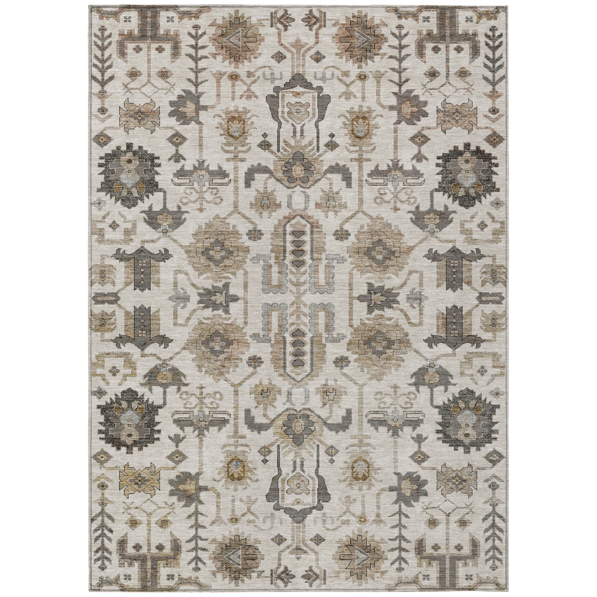 582091 10 x 14 ft. Oriental Washable Indoor & Outdoor Rectangle Area Rug, Ivory, Beige & Taupe