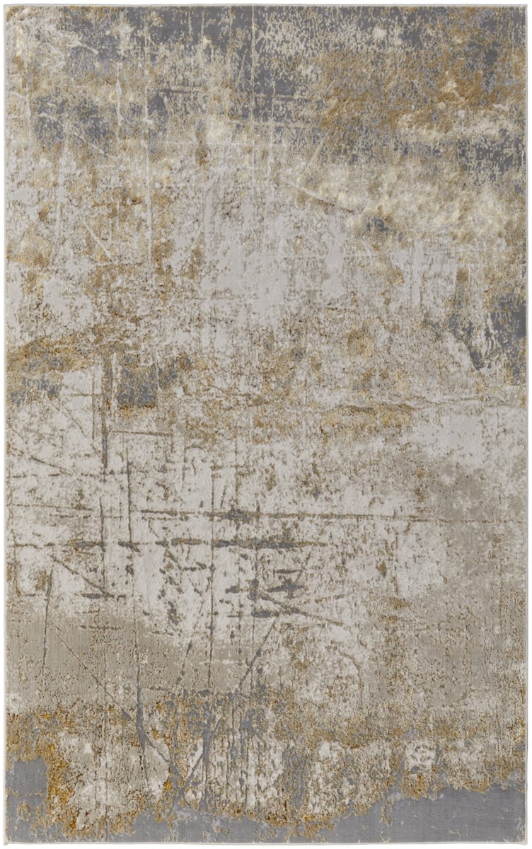 566599 4 x 6 ft. Abstract Power Loom Worn Faded Rectangle Area Rug, Ivory, Gray & Brown