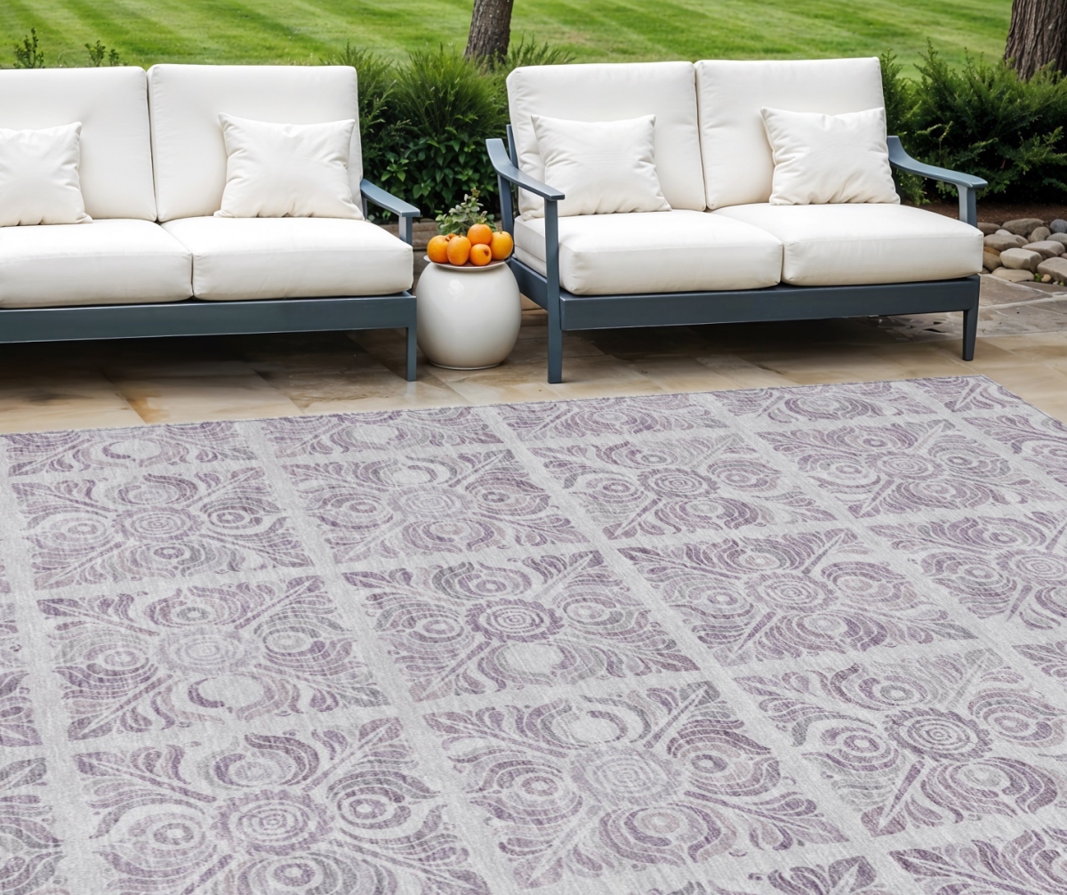 589343 10 x 14 ft. Medallion Washable Indoor & Outdoor Rectangle Area Rug, Lavender & Silver