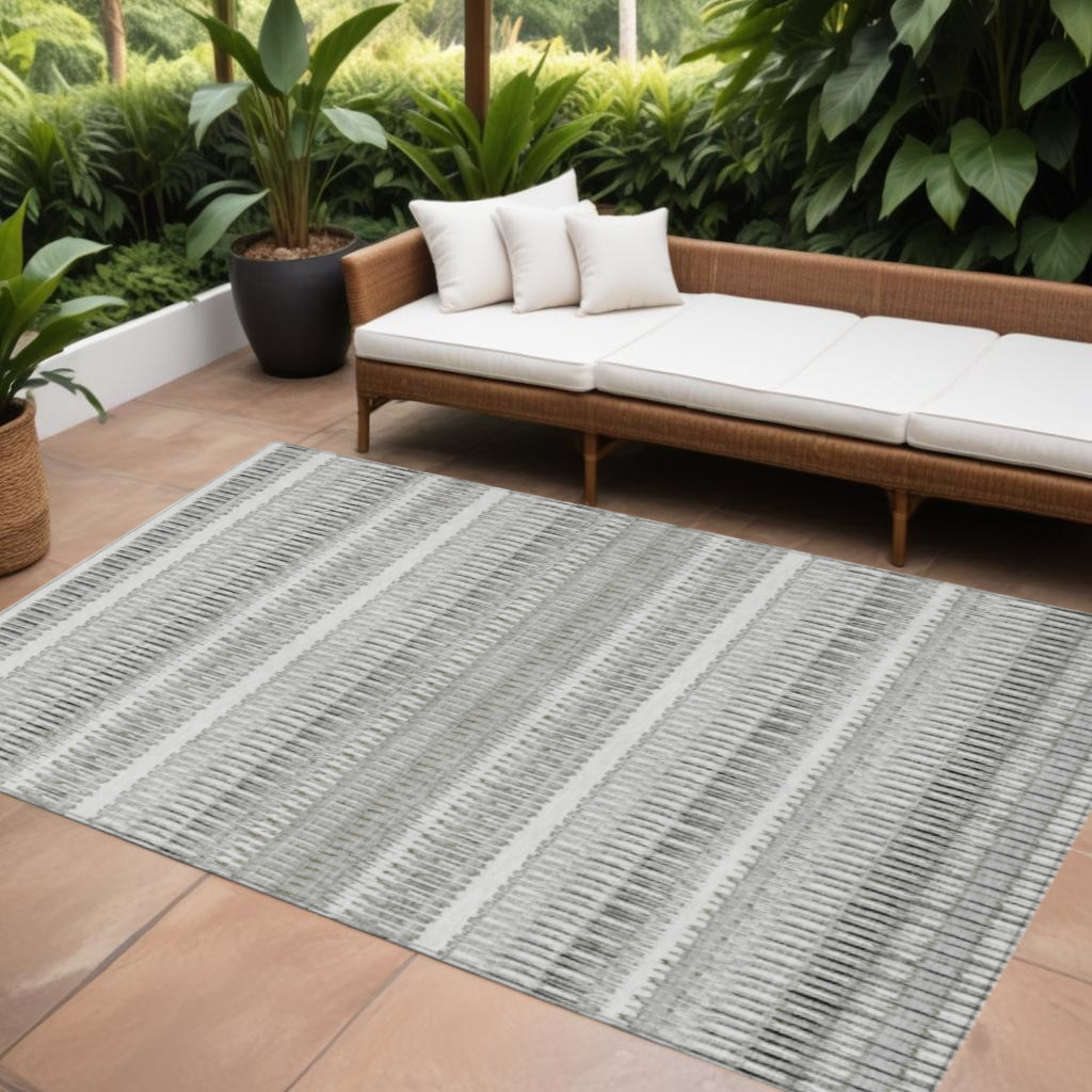 577480 10 x 14 ft. Striped Washable Indoor & Outdoor Rectangle Area Rug, Ivory, Gray & Taupe