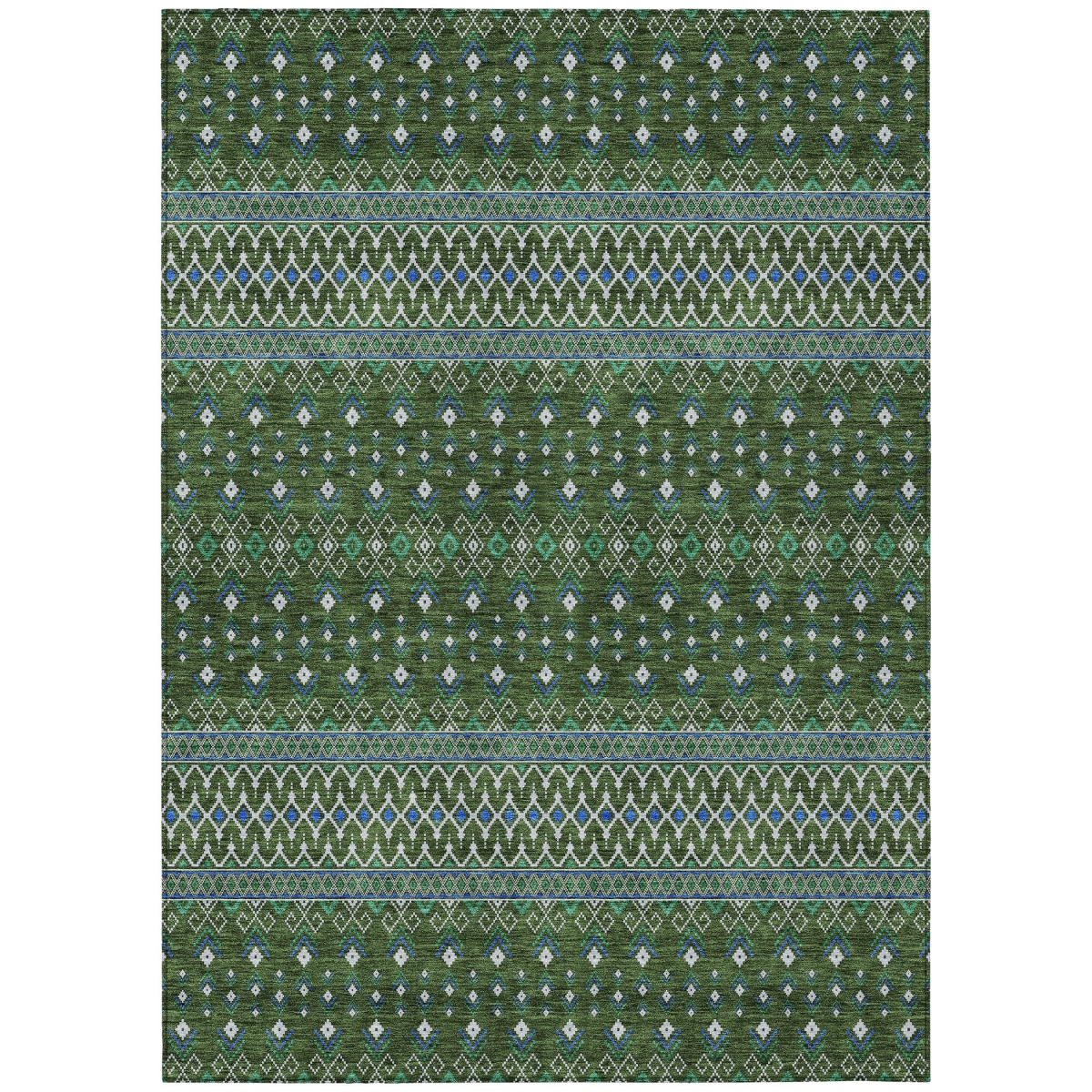 582583 10 x 14 ft. Tribal Washable Indoor & Outdoor Rectangle Area Rug, Olive Green & Blue