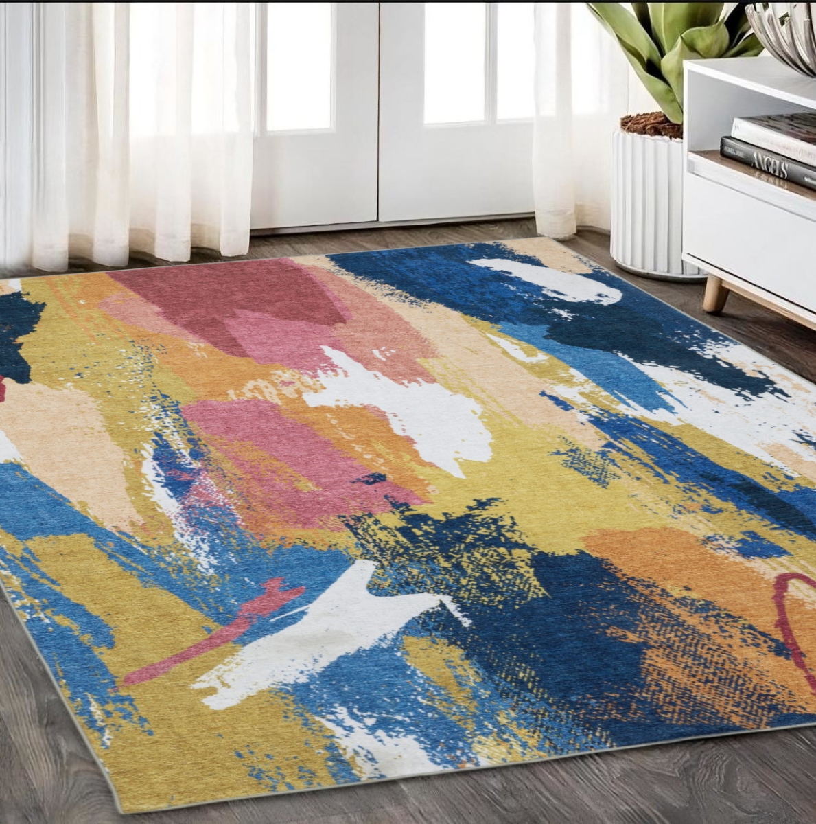 574975 5 x 7 ft. Abstract Distressed Rectangle Area Rug, Blue & Gold