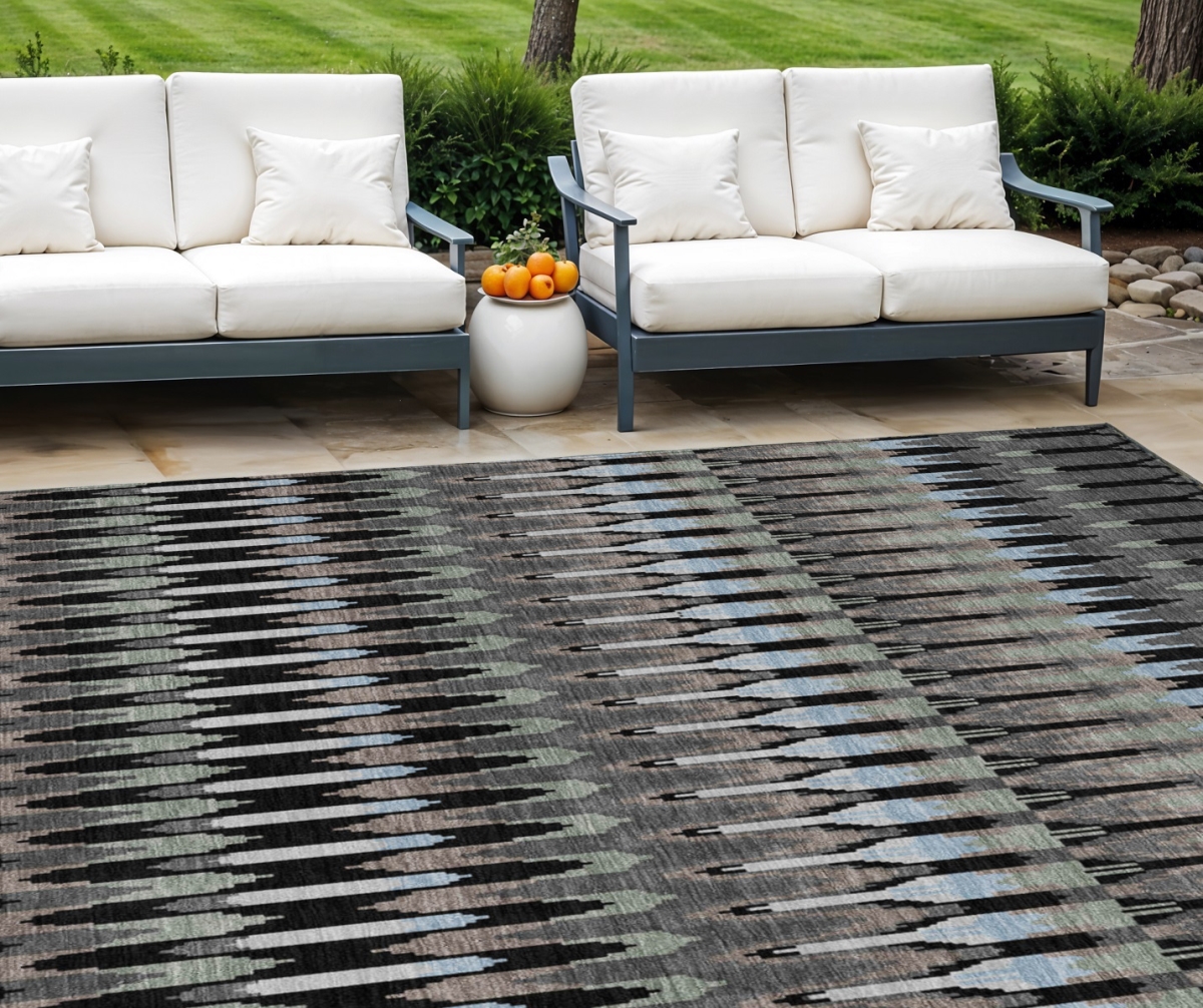 589763 10 x 14 ft. Southwestern Washable Indoor & Outdoor Rectangle Area Rug, Black, Gray & Blue