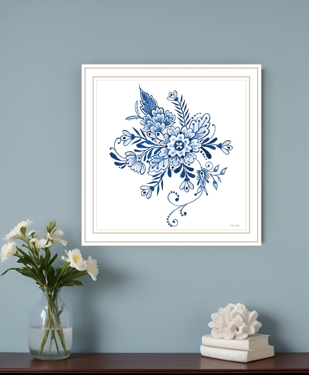 530114 Horizontal Floral Calligraphy Sketches White Framed Print Wall Art