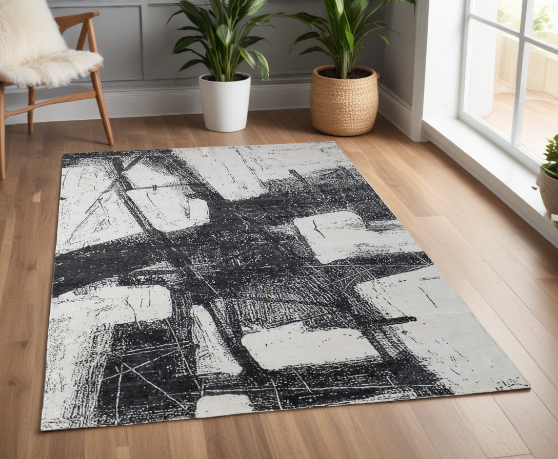 566727 4 x 6 ft. Abstract Hand Woven Rectangle Area Rug, Black & Gray