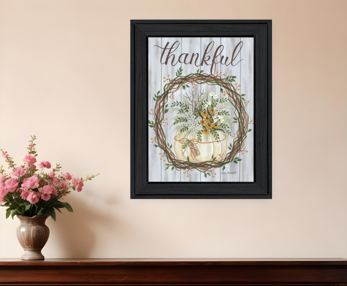 529985 Modern Thankful Wreath Black Framed Print Wall Art