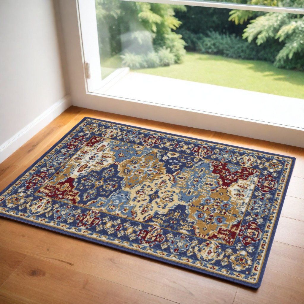546049 2 x 4 ft. Ogee Distressed Rectangle Area Rug, Red, Blue & Light Brown