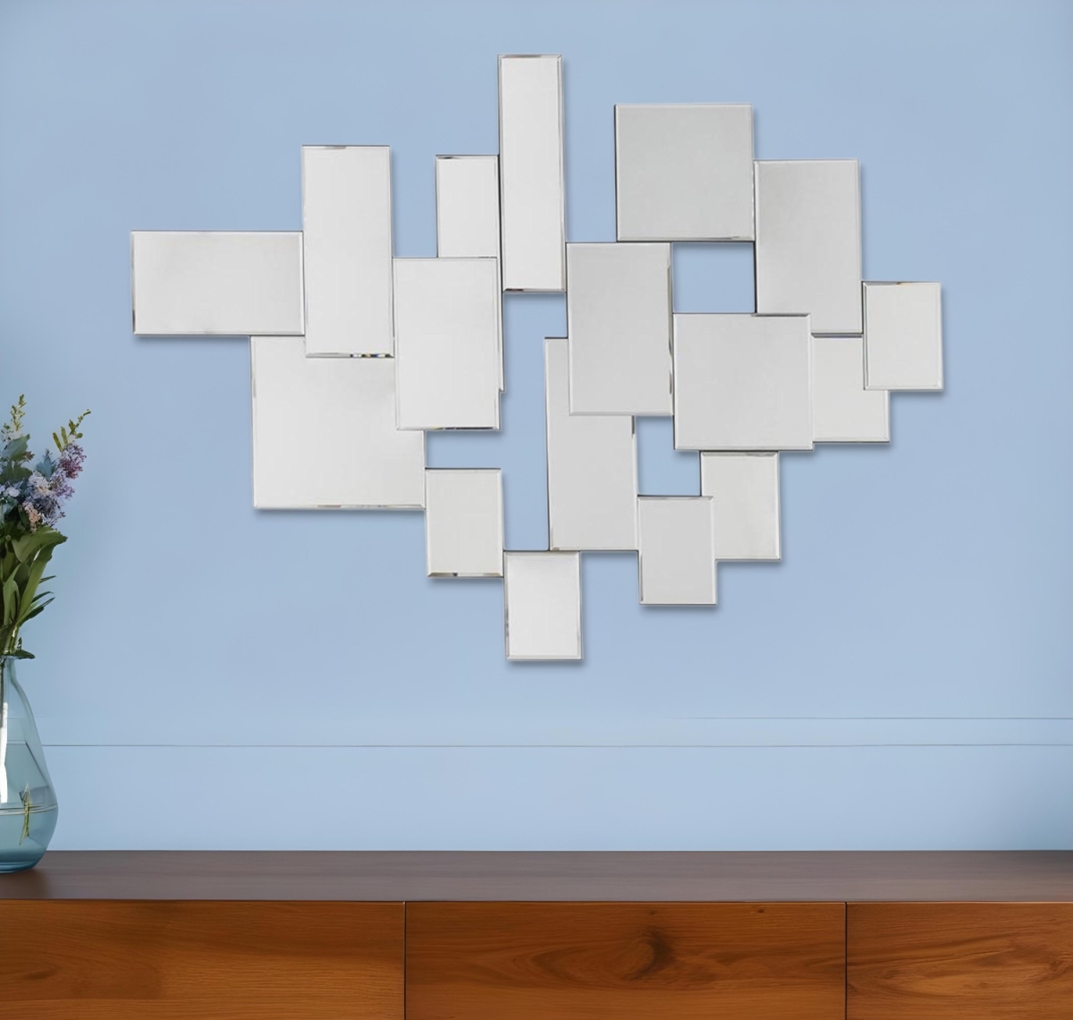 485075 30 in. Clear Abstract Glass Contemporary Panels Unframed Accent Mirror