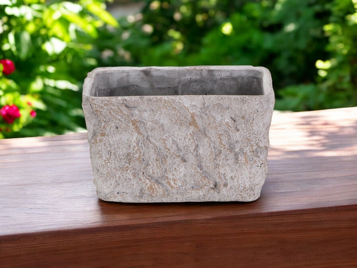Gray Speckle Glaze Cement Rectangular Planter - 9 in. - Indoor & Outdoor Use