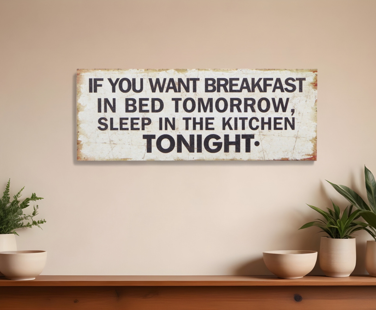489609 9 x 24 in. White & Black If You Want Breakfast Wood Wall Decor