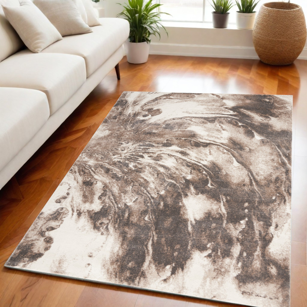 569617 5 x 7 ft. Abstract Power Loom Rectangle Area Rug, Tan