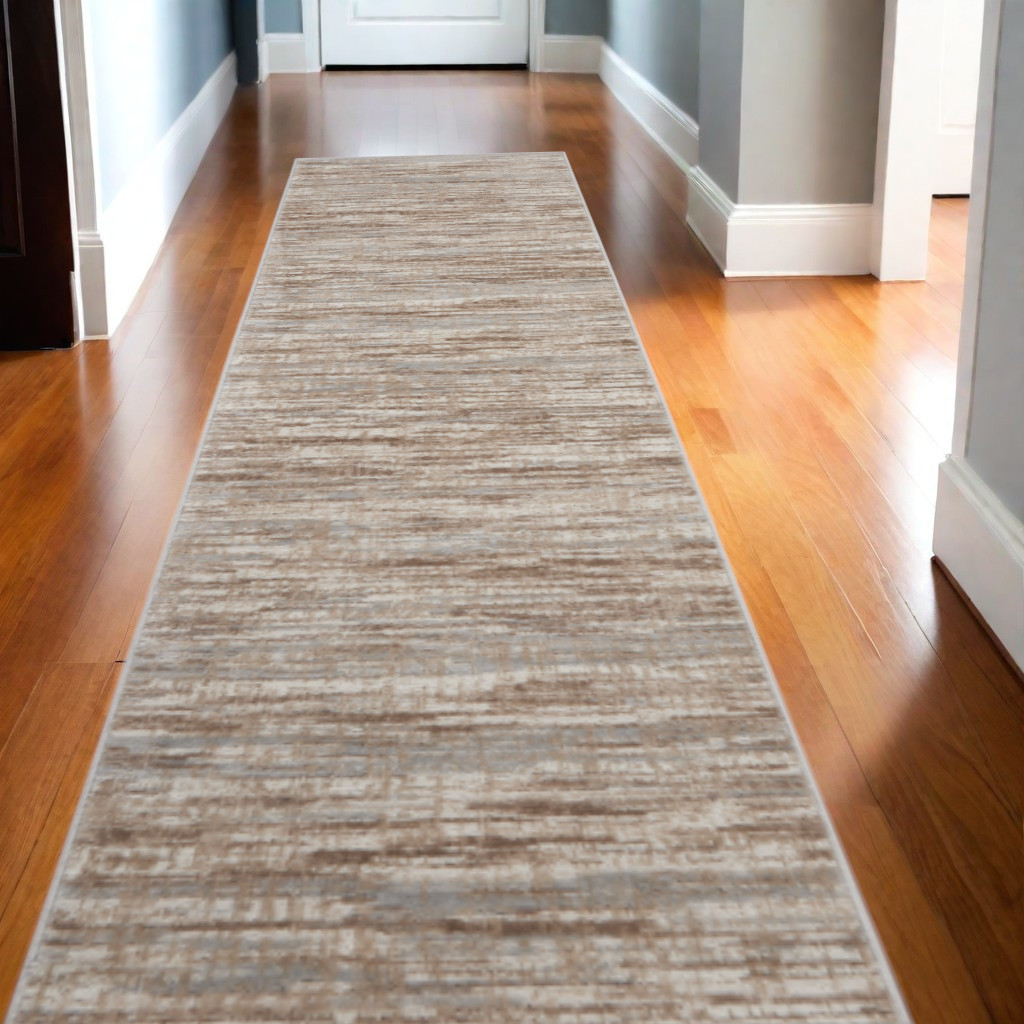 564166 16 ft. Abstract Non Skid Runner Rug, Ivory & Gray