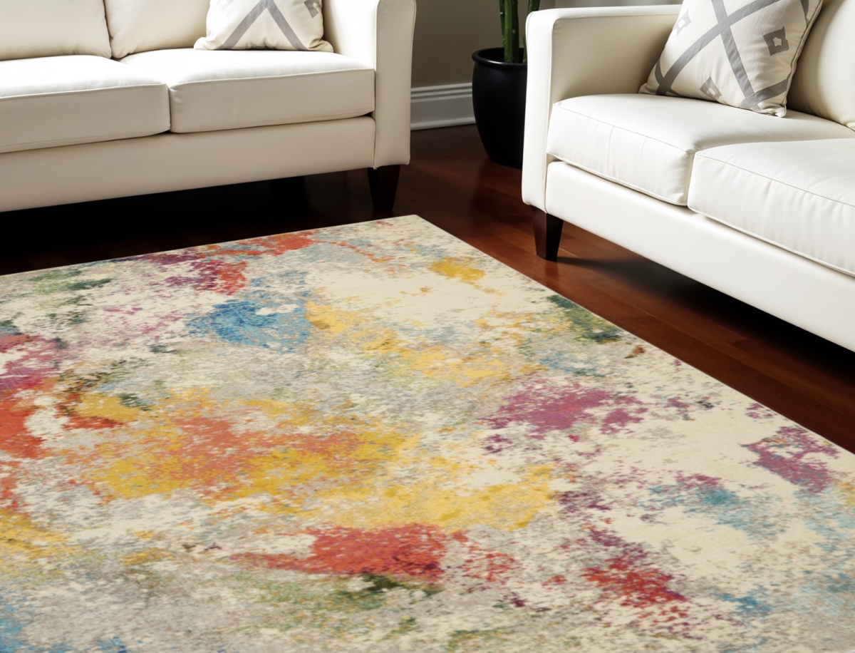 550738 7 x 10 ft. Abstract Power Loom Rectangle Area Rug, Ivory