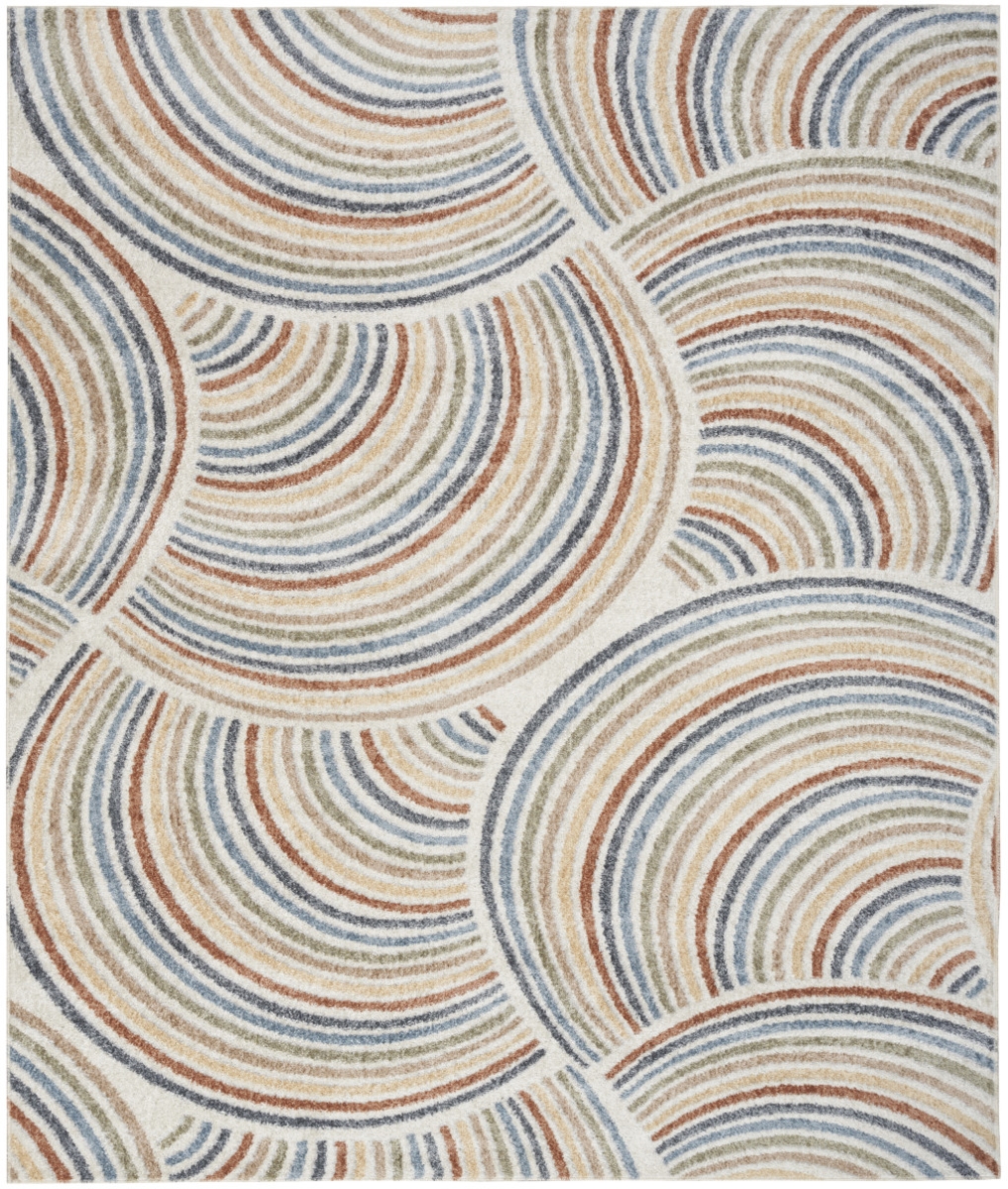 532855 4 x 6 ft. Geometric Power Loom Washable Rectangle Area Rug, Blue & Ivory