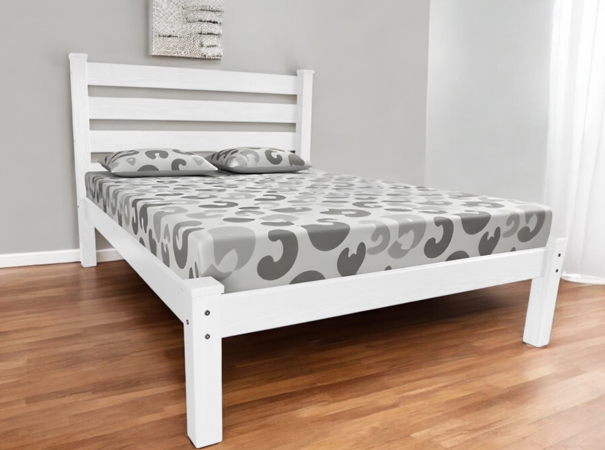 546898 White Solid Wood Queen Size Bed Frame