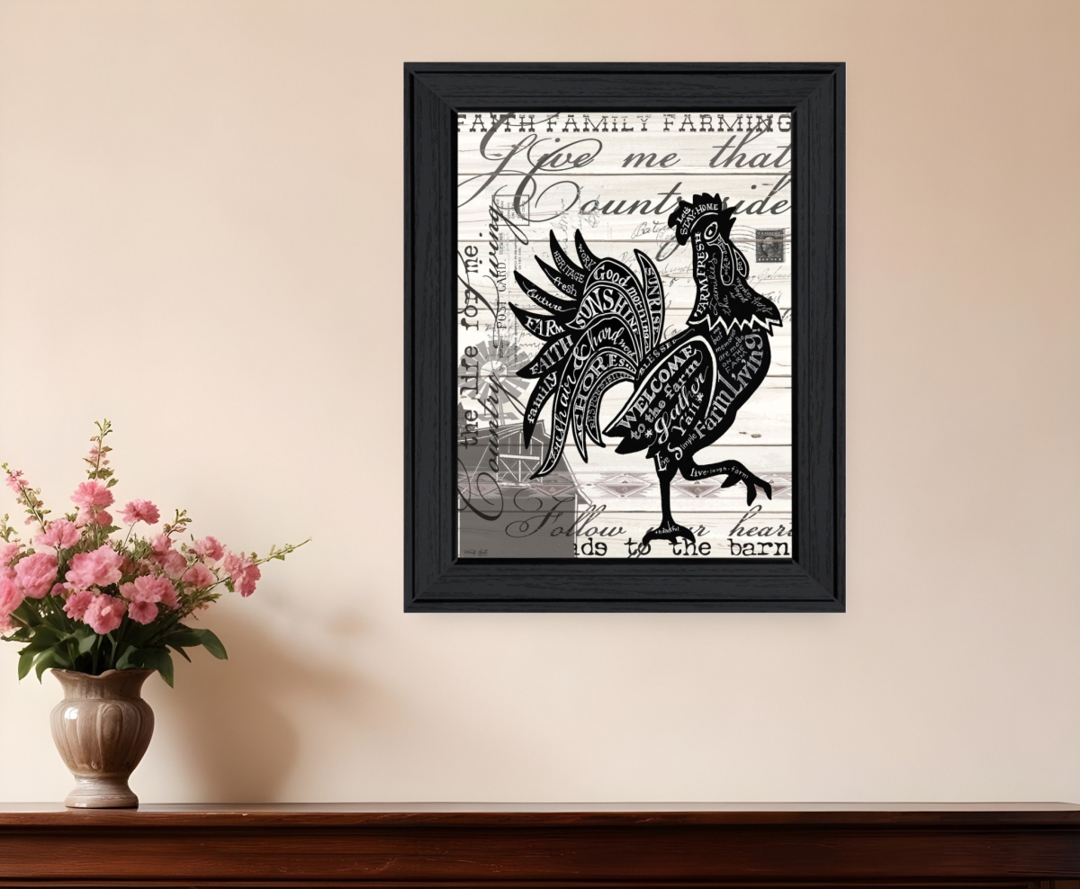 529771 Rectangle Welcome to The Farm Chicken Black Framed Print Wall Art