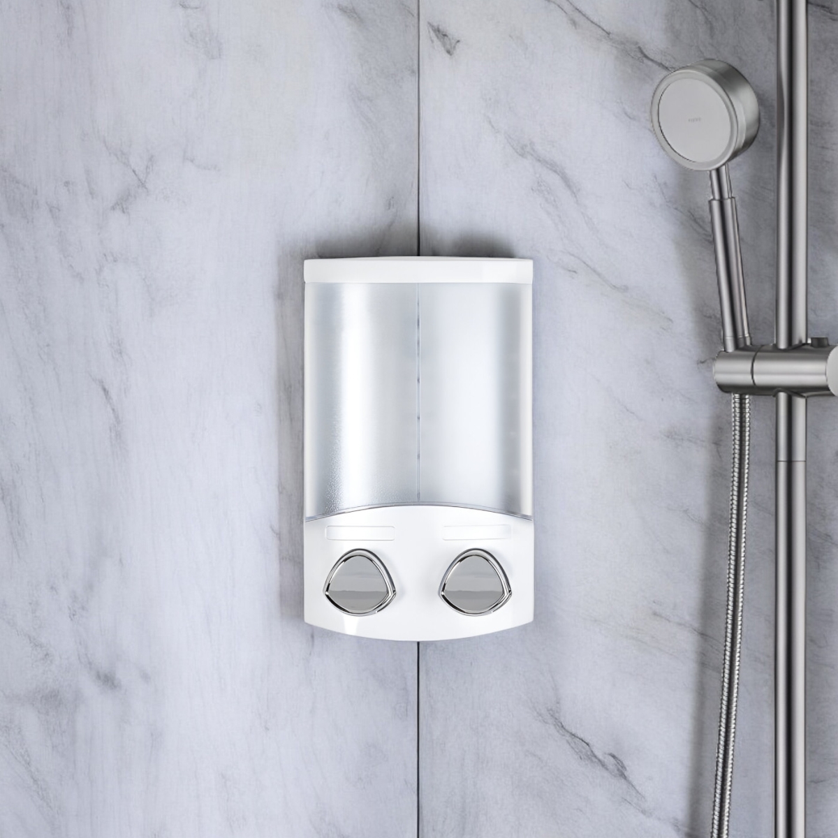 Picture of HomeRoots 571509 White Heavy Duty Plastic Two Chamber Wall Mount Soap Dispenser