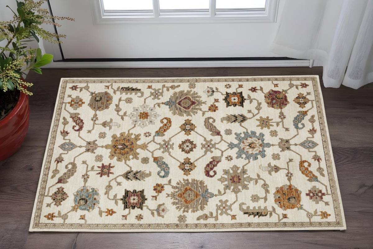 575963 3 x 5 ft. Oriental Area Rug - Ivory Gray & Orange