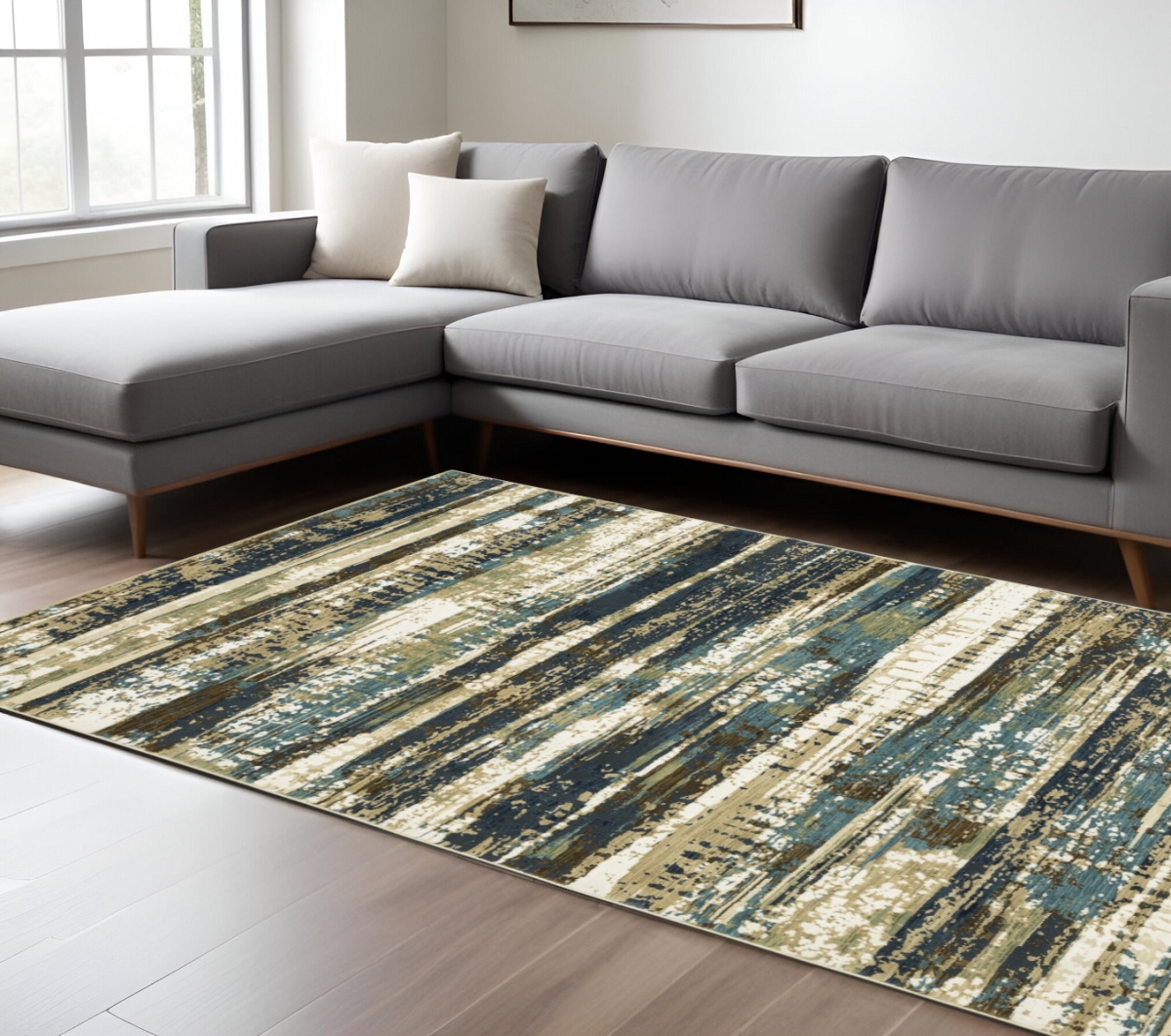 575761 7 x 10 ft. Abstract Rectangle Area Rug, Beige & Blue