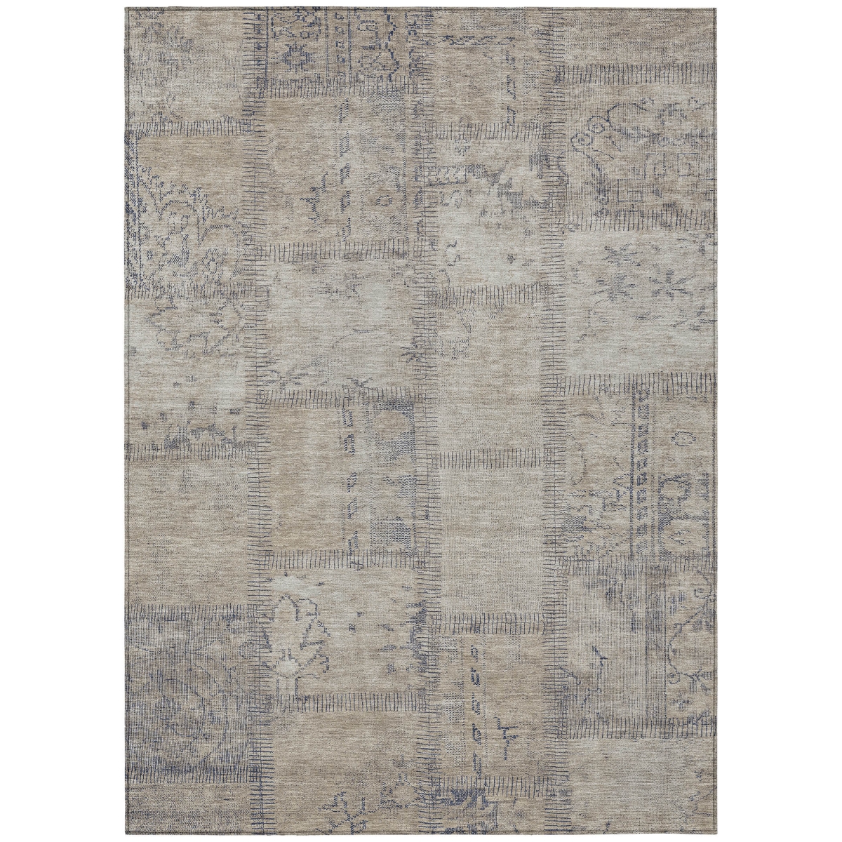 581572 8 x 10 ft. Patchwork Washable Indoor & Outdoor Rectangle Area Rug, Beige, Taupe & Brown
