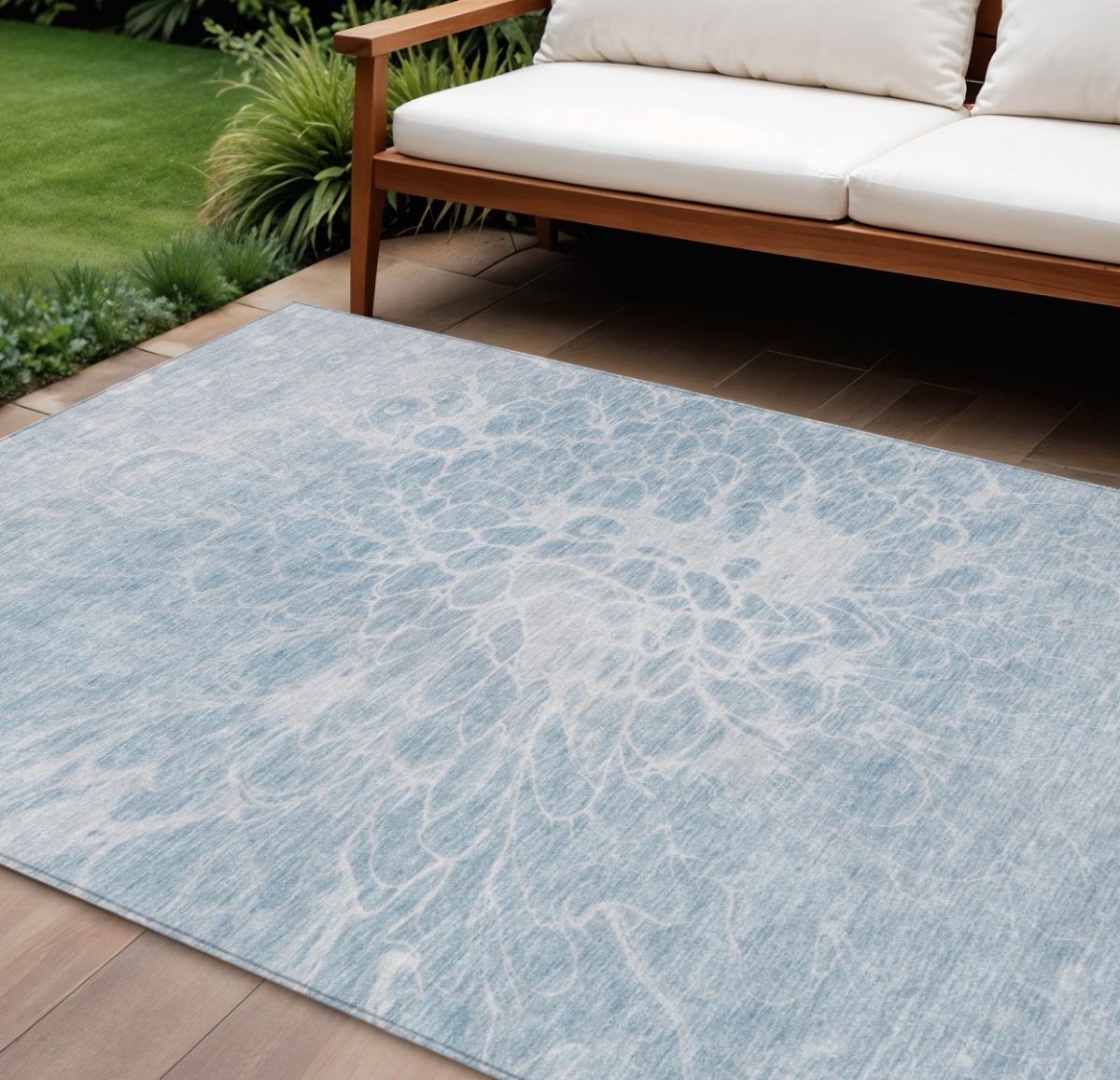 580129 10 x 14 ft. Abstract Washable Indoor & Outdoor Rectangle Area Rug, Sky Blue & Denim Blue