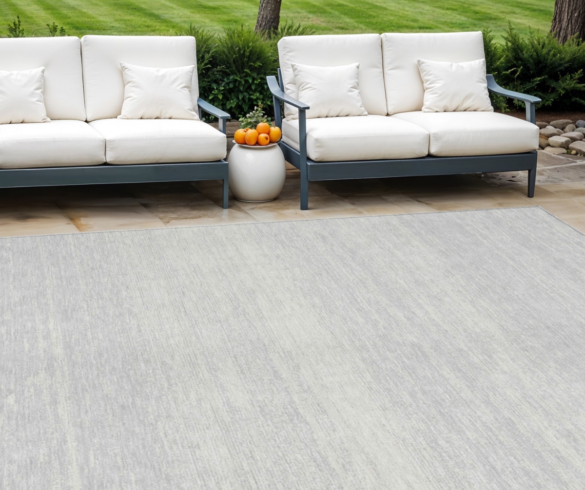 589732 9 x 12 ft. Striped Washable Indoor & Outdoor Rectangle Area Rug, Silver & Gray