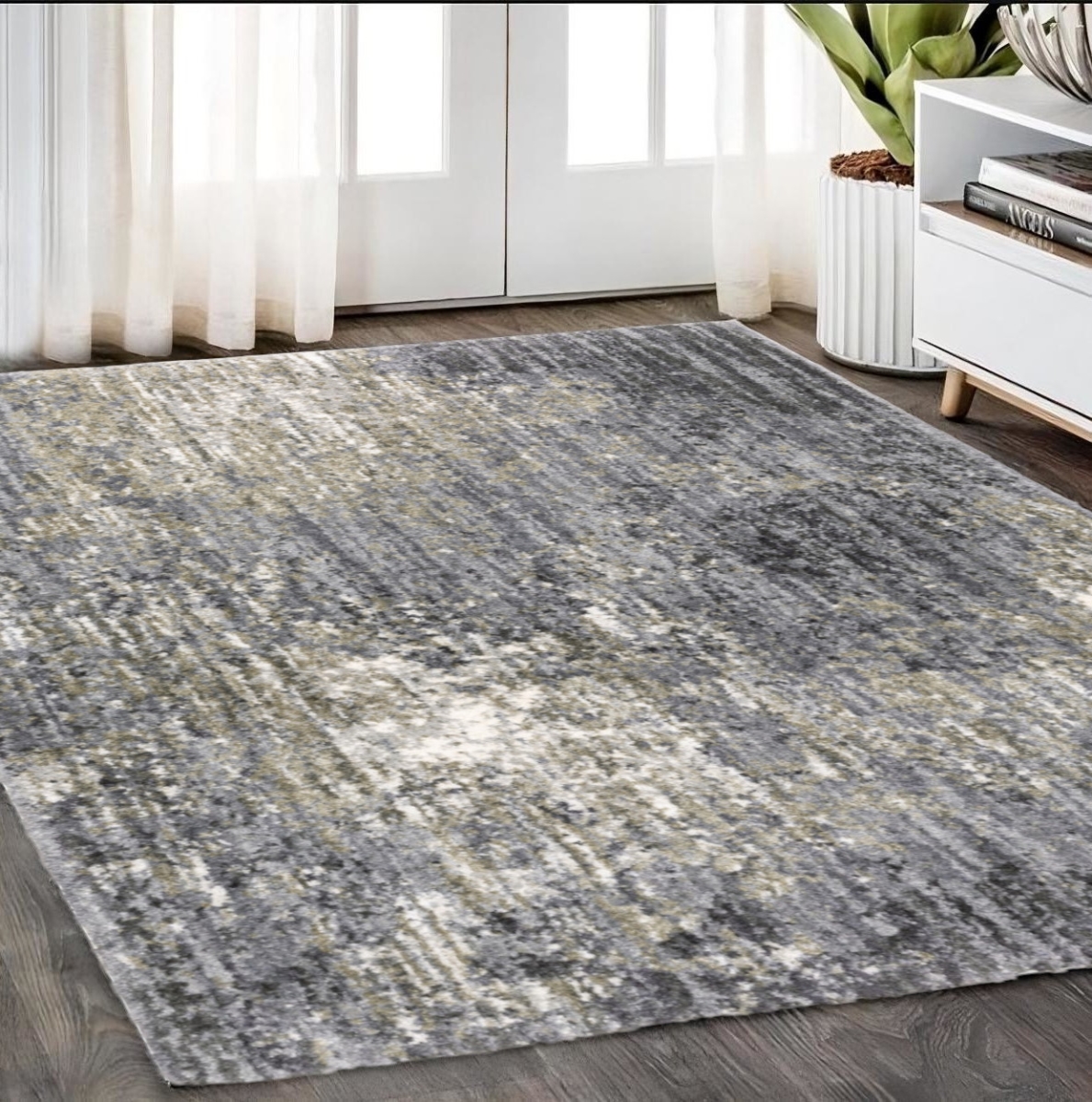 576250 5 x 8 ft. Abstract Shag Rectangle Area Rug, Gray & Ivory