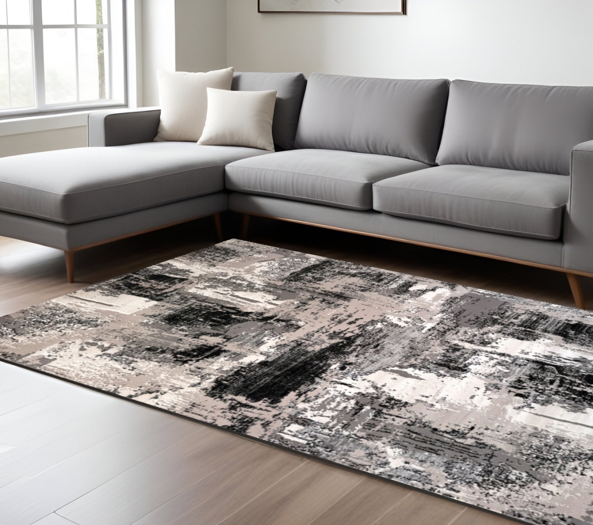 570081 7 x 10 ft. Abstract Rectangle Area Rug, Black, Gray & Beige