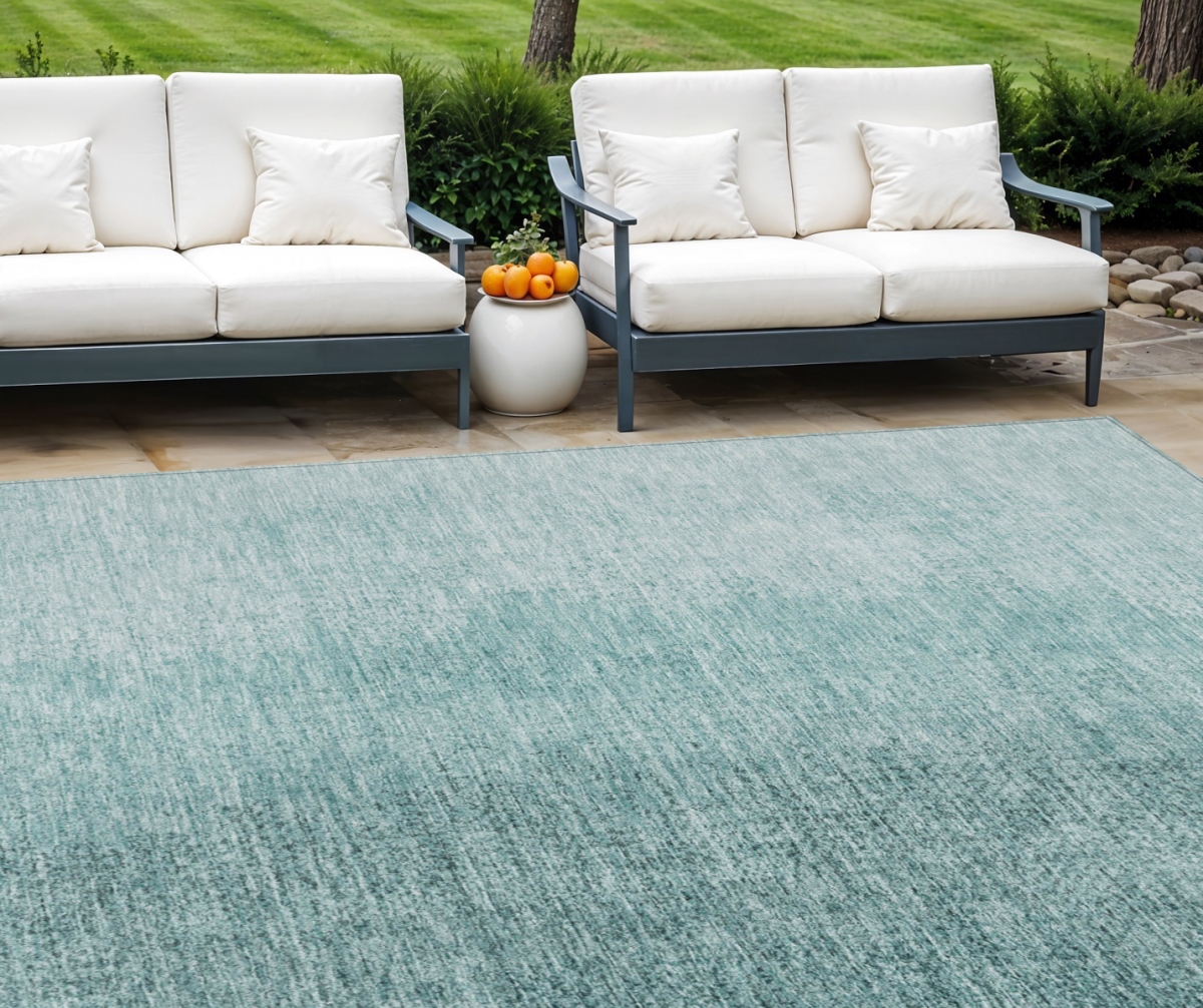 588237 10 x 14 ft. Abstract Washable Indoor & Outdoor Rectangle Area Rug, Teal Blue & Aqua