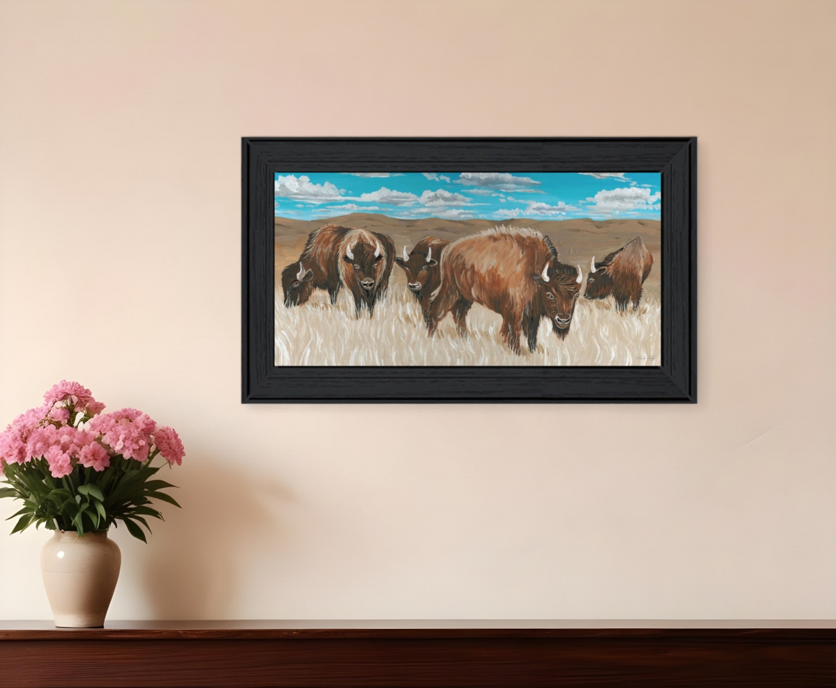529693 Modern Bison Herd Black Framed Print Wall Art