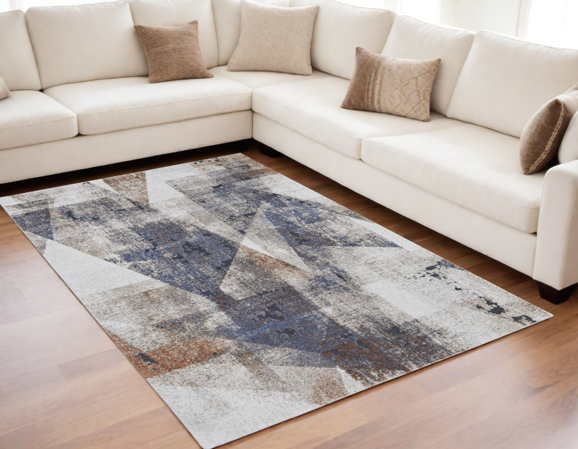 567208 5 x 8 ft. Checkered Power Loom Rectangle Area Rug, Gray, Blue & Ivory