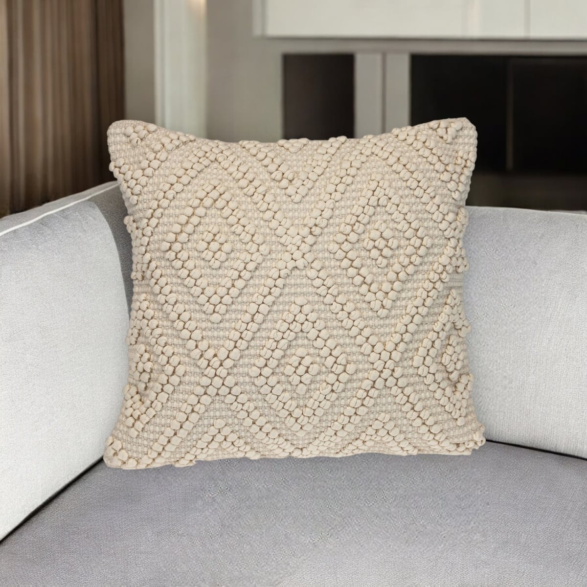 529306 20 in. Off White Geometric Cotton Throw Pillow