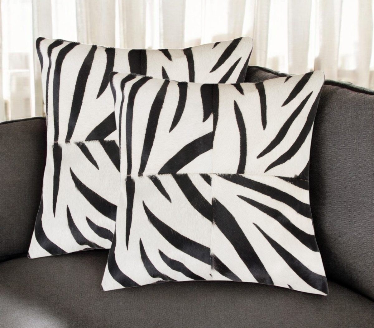 544653 18 in. White & Black Zebra Cowhide Throw Pillows - Set of 2