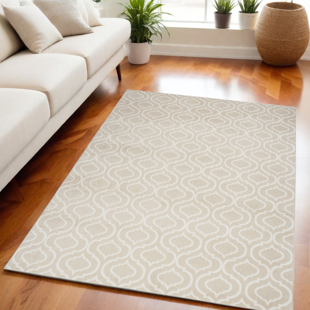 550117 5 x 7 ft. Trellis Non Skid Rectangle Area Rug, Beige & Ivory