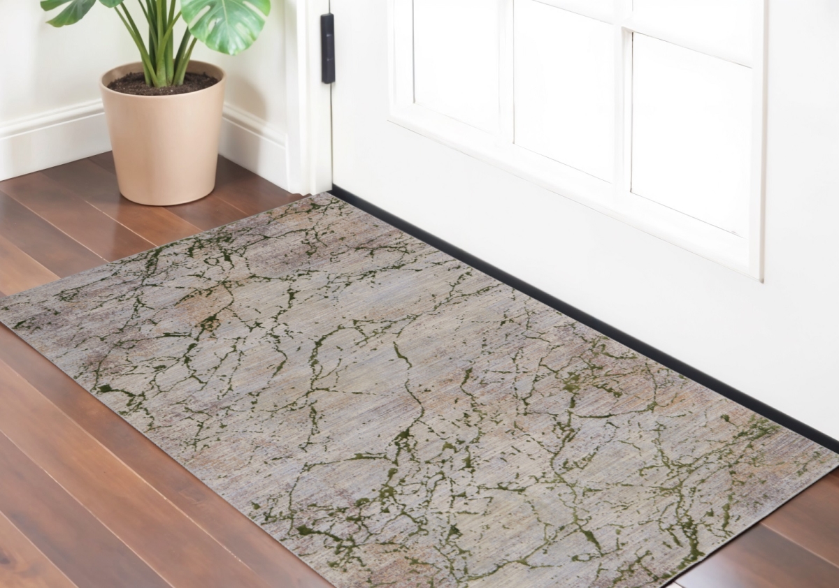 567949 2 x 3 ft. Abstract Power Loom Rectangle Area Rug, Taupe, Green & Tan