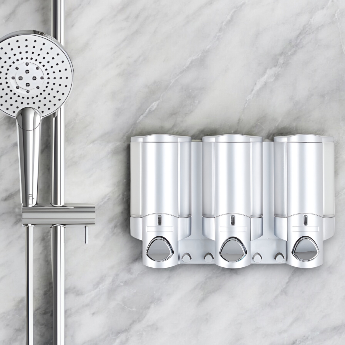 Picture of HomeRoots 571491 Contemporary Gray Silver Heavy Duty Plastic Three Chamber Wall Mount Soap Dispenser