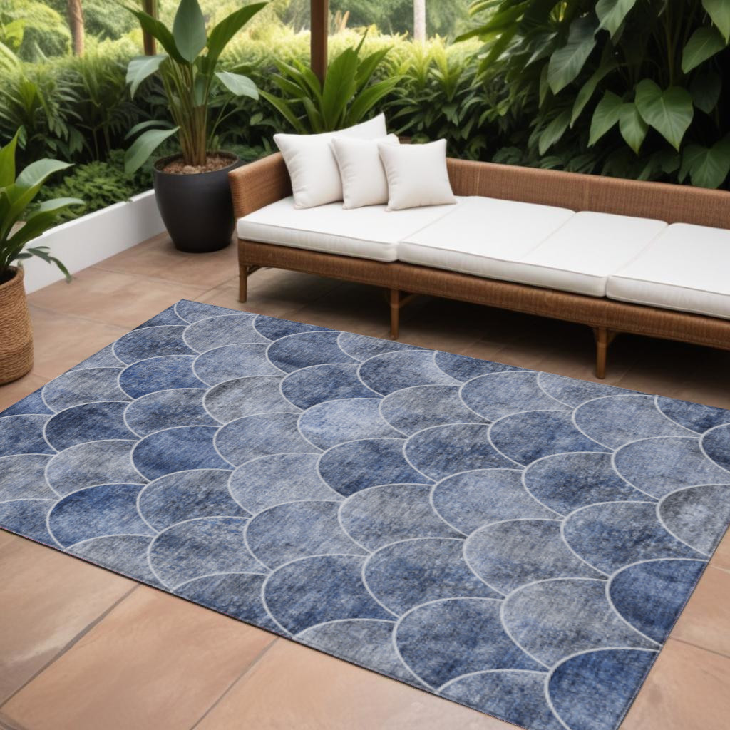 577665 9 x 12 ft. Abstract Washable Indoor & Outdoor Rectangle Area Rug, Denim Blue & Gray