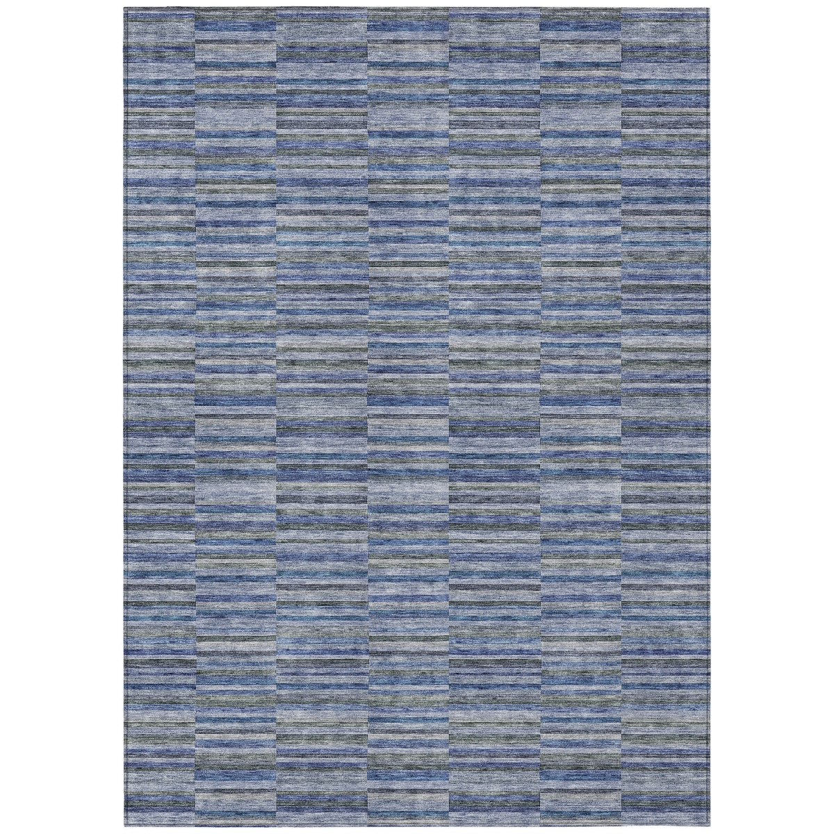 587911 8 x 10 ft. Striped Washable Indoor & Outdoor Rectangle Area Rug, Navy Blue & Denim Blue