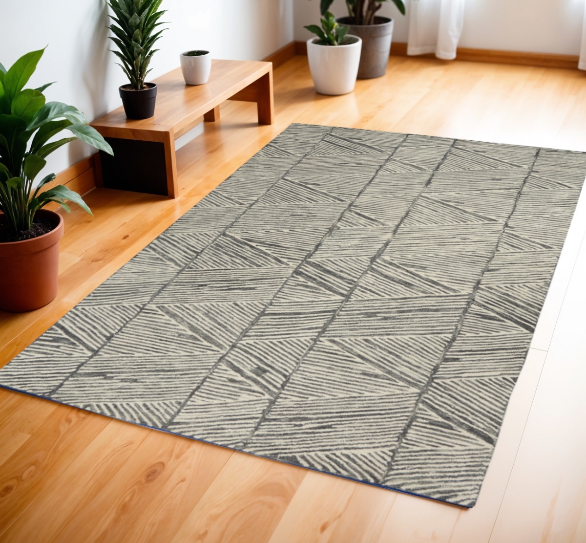 553383 4 x 6 ft. Wool Abstract Rectangle Area Rug, Gray & White