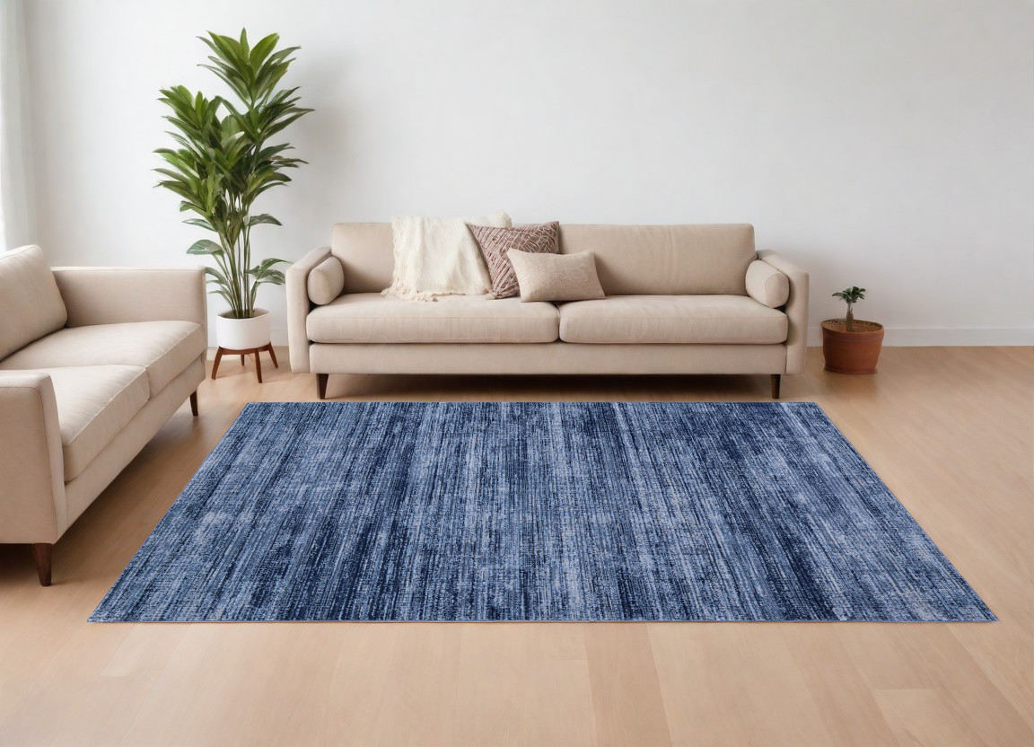 566808 8 x 10 ft. Power Loom Rectangle Area Rug, Blue & Gray