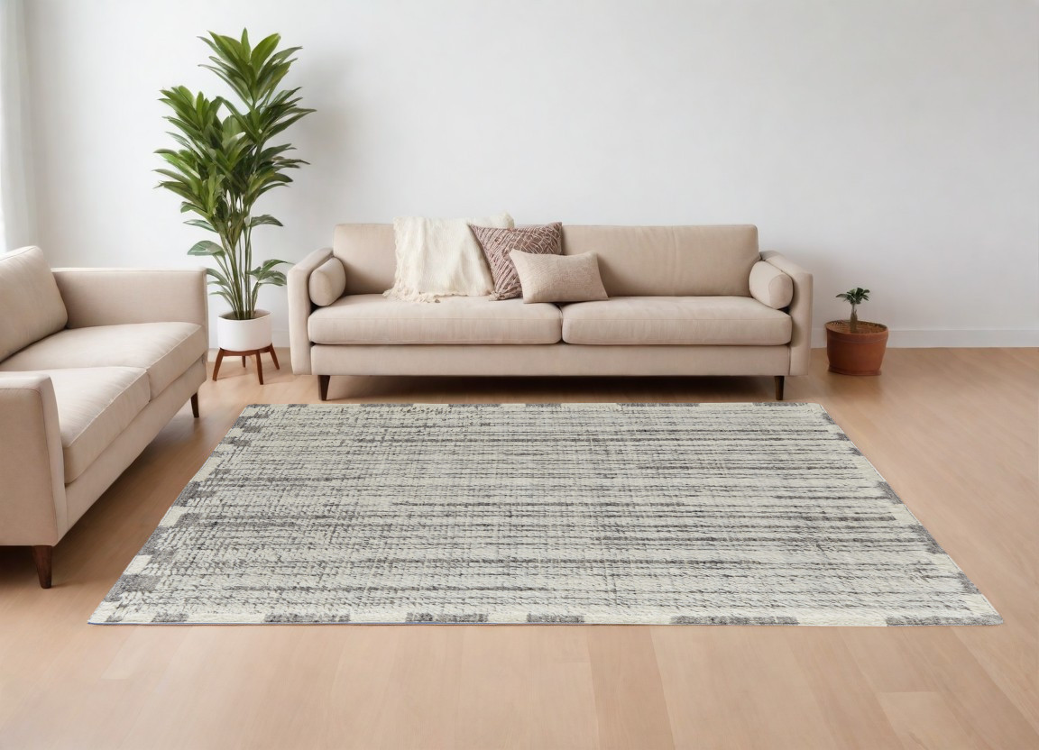 566529 6 x 9 ft. Wool Striped Hand Woven Rectangle Area Rug, Gray & Ivory