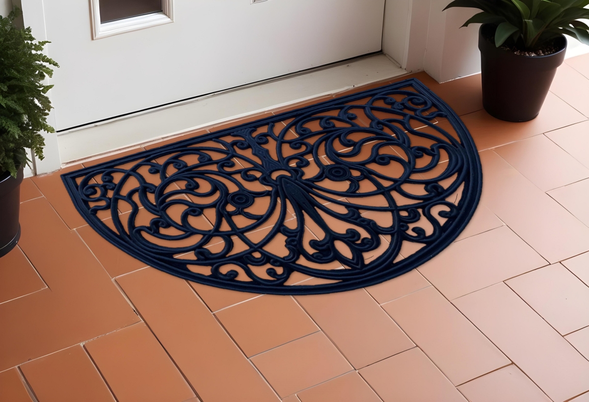 555218 18 x 30 in. Black Rubber Scrollwork Welcome Outdoor Semi Circle Door Mat