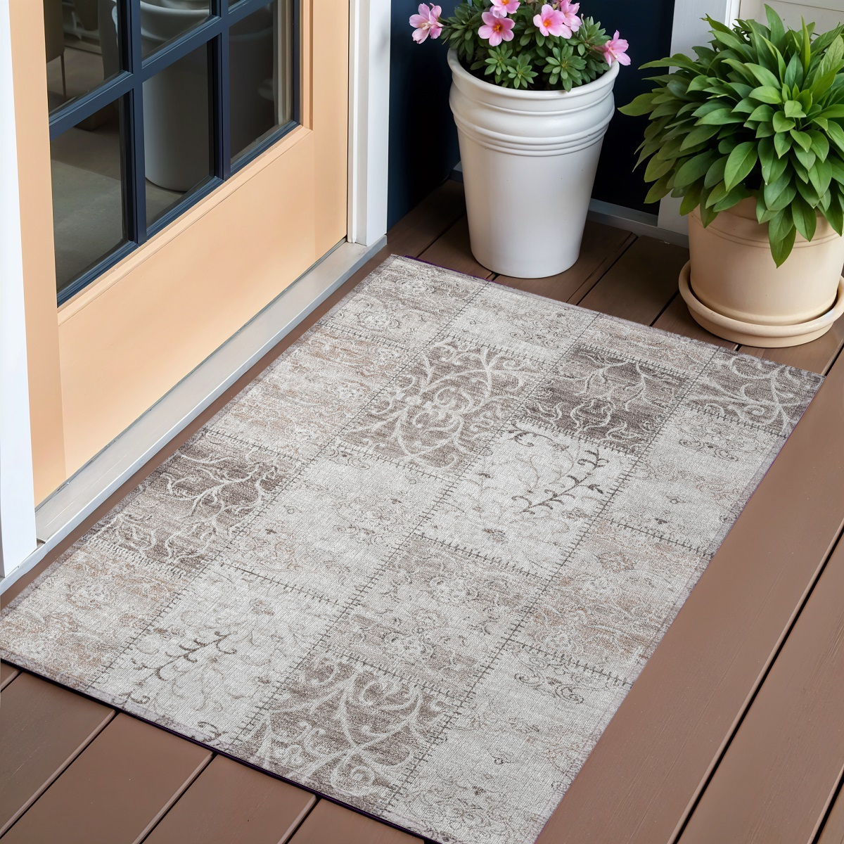 563574 2 x 3 ft. Patchwork Washable Indoor & Outdoor Rectangle Area Rug, Taupe