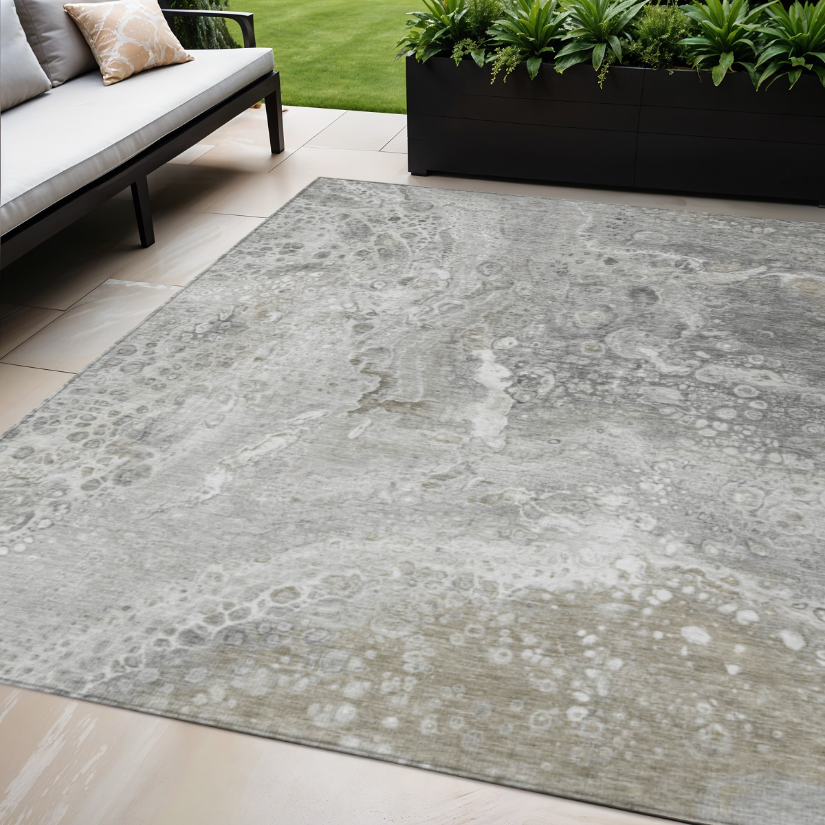 577422 5 x 8 ft. Abstract Washable Indoor & Outdoor Rectangle Area Rug, Silver, Gray & Taupe