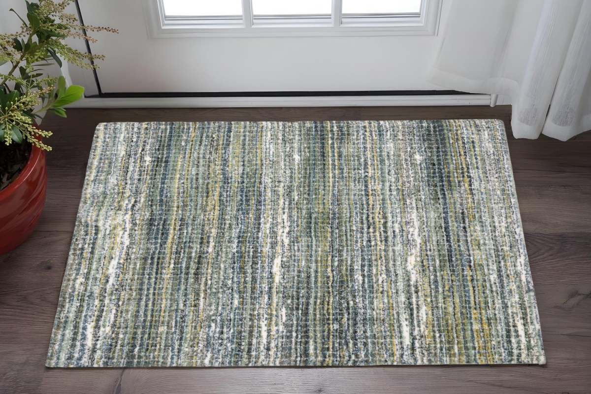 575304 2 x 3 ft. Geometric Distressed Rectangle Area Rug, Green & Blue